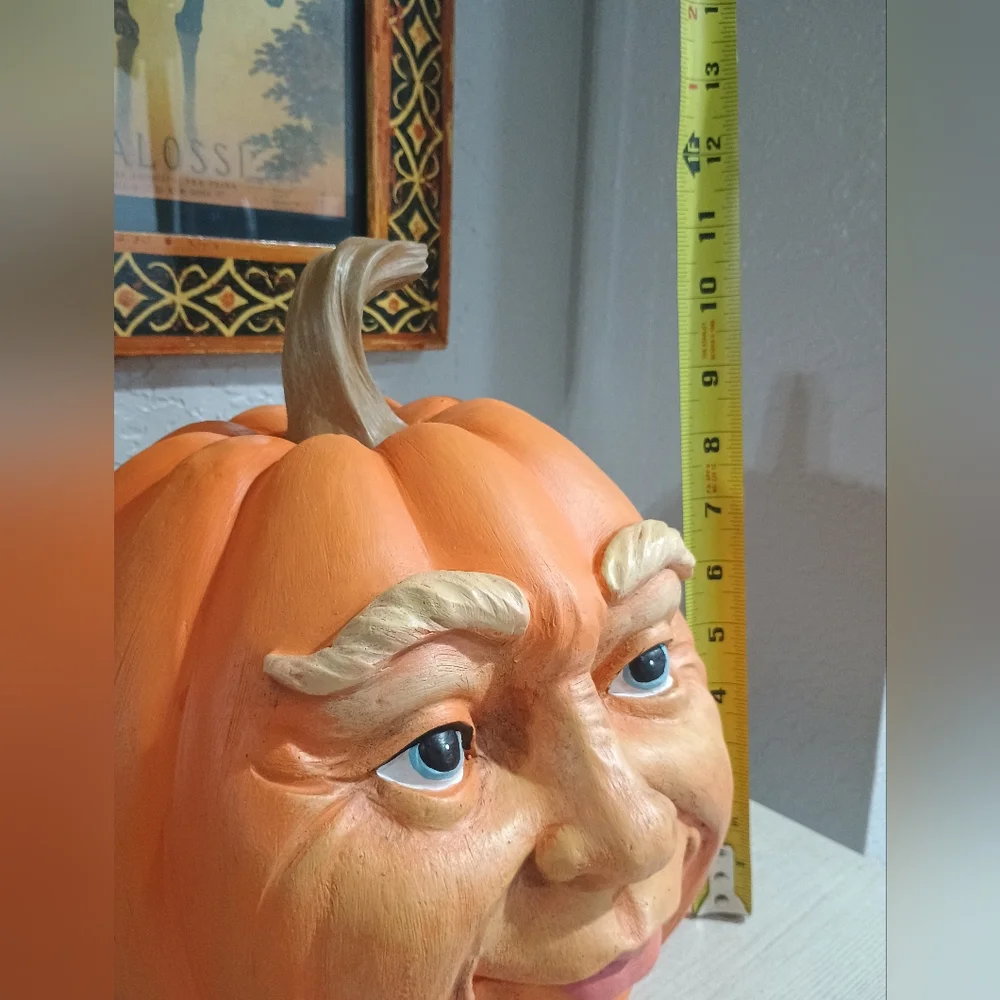 Whimsical Orange Pumpkin Face Sculpture - Picture 5 of 6